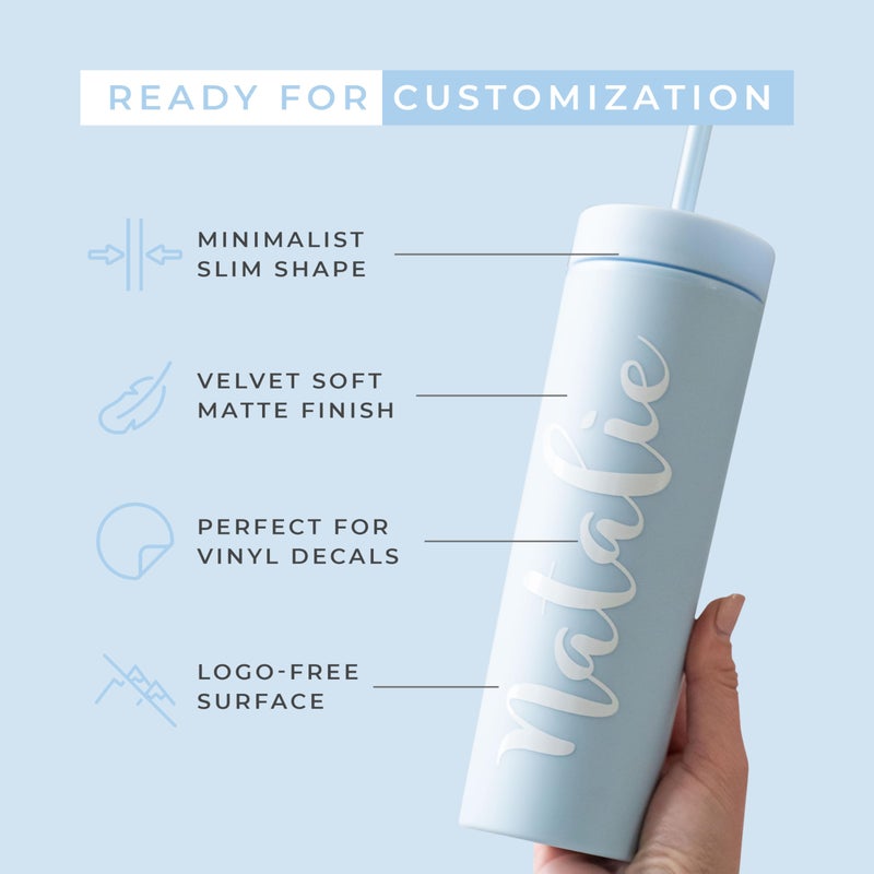 STRATA CUPS Perwinkle Skinny Tumblers with Lids and Straws (4 pack), 16oz Matte Pastel Colored Acrylic Tumblers with Lids and Straws, Double Wall Skinny Tumbler Bulk, Reusable Cup with Straw Cleaner - Image 4